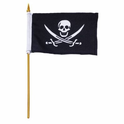 Piraten Fahne mit Stab 10x15cm (Gr. 10x15cm)