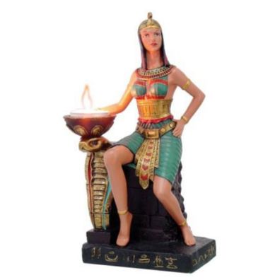 Teelichthalter Ägypterin sitzt mit Kobra 25cm