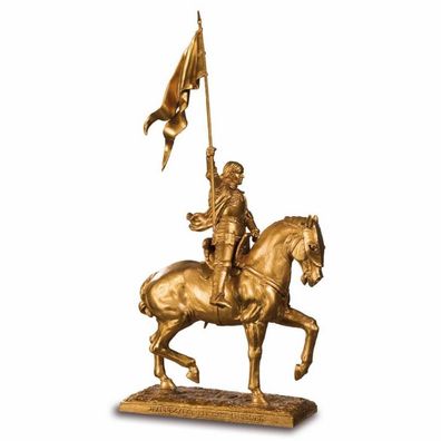 Jeanne d'Arc gold auf Pferd mit Fahne - Johanna von Orleans (Gr. 26x13x5,5cm)