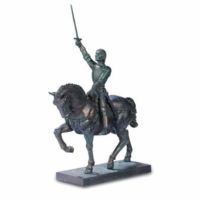 Jeanne d'Arc bronze auf Pferd mit Schwert - Johanna von Orleans (Gr. 28x16x8cm)