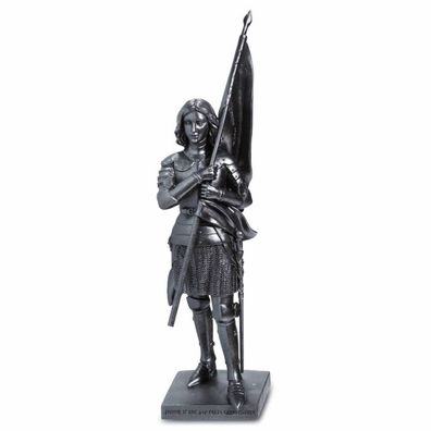 Jeanne d'Arc steht in Rüstung mit Flagge - Johanna von Orleans silber (Gr. 25x6x7cm)