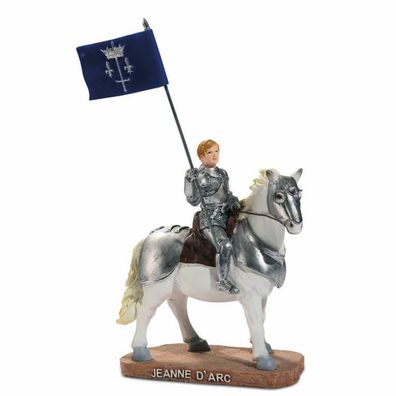 Jeanne d'Arc auf Pferd mit ihrer Flagge - Johanna von Orleans (Gr. 20x10,5x4cm)