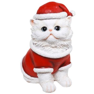 Weihnachts Katze weiß sitzend (Gr. 18x15cm)