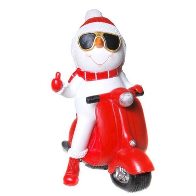 Spardose Cooler Schneemann auf Motorroller mit Pfropfen