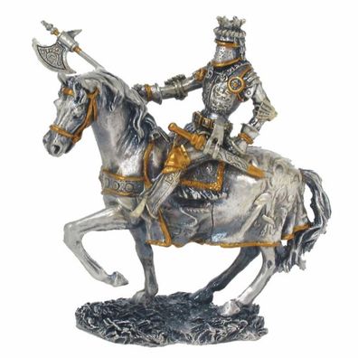 Zinn-Ritter auf Pferd mit Langaxt (Zinn) (Gr. 10x9x4cm)