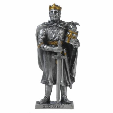 Zinn-Ritter König Arthur stehend mit Schwert und Krone si-gd (Zinn) (Gr. 10cm)