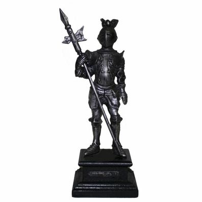 Ritter aus Zinn auf Holzsockel mit Lanze und Vogel auf Helm (Gr. 17cm)