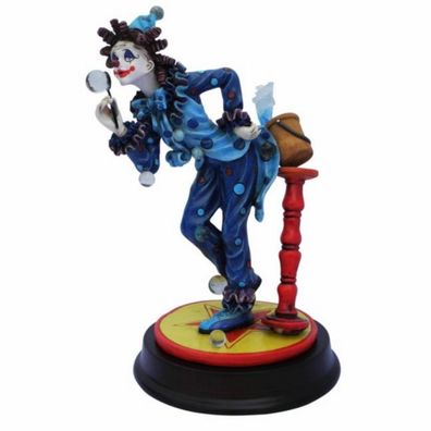 Clown Fantasio mit blauen Kostüm bläst Seifenblasen (Gr. 21x12x14cm)
