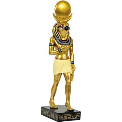 Ägyptischer Gott Horus mit Sonnenscheibe stehend goldfarbend 21cm (Gr. 21cm)