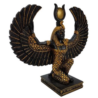 Isis ägyptische Göttin kniend schwarz-gold 13cm (Gr. 13x16x6cm)
