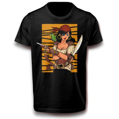 Weibliches Piraten Frau Mit Roter bandana Karibik Ozean T-Shirt 122-3XL Baumwolle Fun