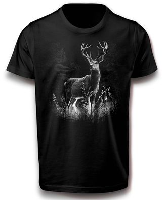 Hirsch im realistischen Design der Natur T-Shirt 122 - 3XL Baumwolle Geschenkidee