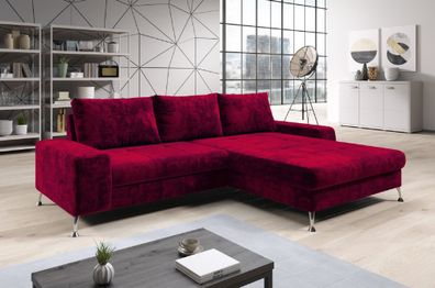 FURNIX Sofa BOEVIO Eckcouch L-Form Couch Schlafsofa mit Schlaffunktion KR 02 Rot
