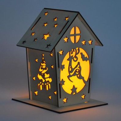 Dekoratives Holzhaus mit LED Teelicht Häuschen aus Holz beleuchtet Bausatz