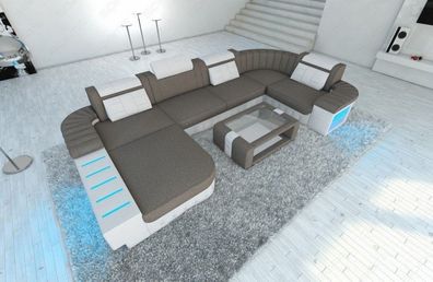 Sofa Wohnlandschaft Bellagio U Form Ecksofa Webstoff o. Mikrofaser -LED Licht & USB