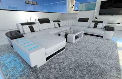 XXL Sofa Wohnlandschaft Bellagio Designersofa weiss Ledersofa mit LED Couch & USB