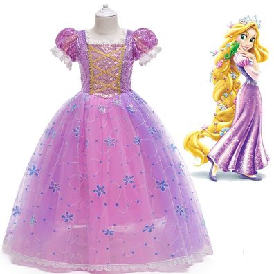 Kinder Tangled Rapunzel Prinzessin Cosplay Kostüm Mädchen Pailletten Kleid