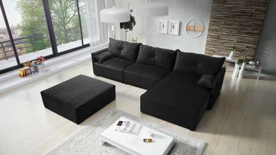 FURNIX Polstersofa in L-Form ELONE SYSTEM 2 Couch mit Sitzbank RL31 Schwarz