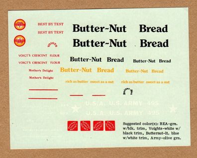 Decals Butter-Nut Bread Railway Express US Army 495 Voigt´s Crescent USA Train Model