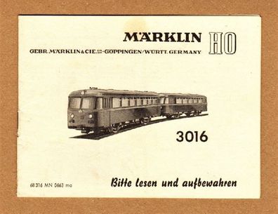 Betriebsanleitung Anleitung für Märklin H0 Lok 3016 Schienenbus DB 800