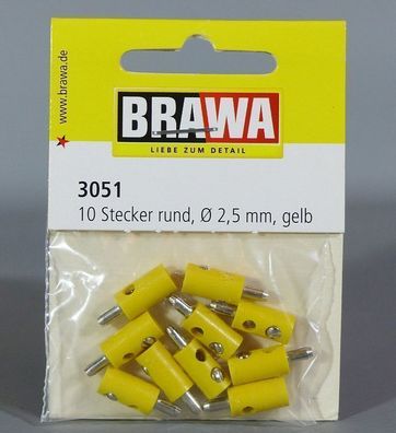 Brawa 3051 10 Stecker rund 2,5mm gelb NEU OVP