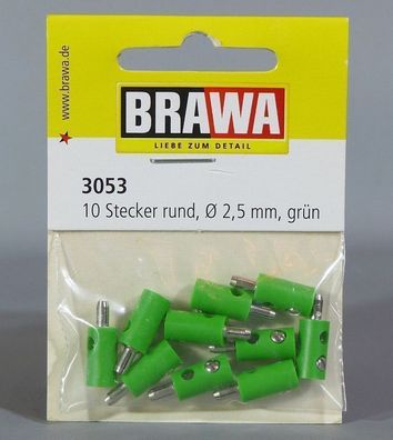 Brawa 3053 10 Stecker rund 2,5mm grün NEU OVP