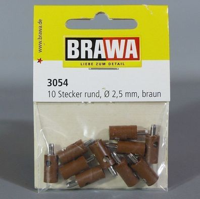 Brawa 3054 10 Stecker rund 2,5mm braun NEU OVP
