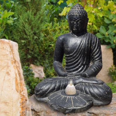 Steinskulptur Sitzender Buddha Rajarhat Teelichthalter 50 cm