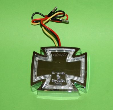 Highsider 12V LED Malteser Eisernes Kreuz Iron Cross Klarglas Rücklicht Chrom