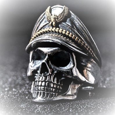 Schädel Ring, Skull Ring, Adler Ring, Kapitän Ring, Größe 11 bis 12 (CM404)