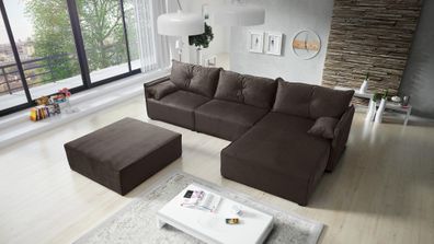 FURNIX Polstersofa in L-Form ELONE SYSTEM 2 Couch mit Sitzbank RL07 Dunkelbraun
