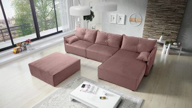 FURNIX Polstersofa in L-Form ELONE SYSTEM 2 Couch mit Sitzbank RL14 Rosa
