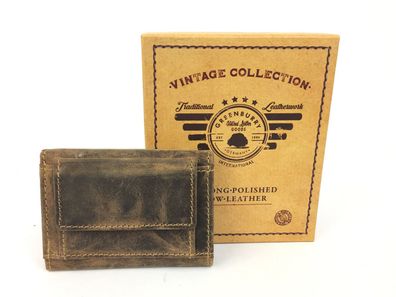 Greenburry Vintage Minibörse, EC-Kartenformat, Fettlederbörse Geldbörse braun