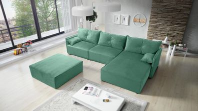 FURNIX Polstersofa in L-Form ELONE SYSTEM 2 Couch mit Sitzbank RL18 Grün