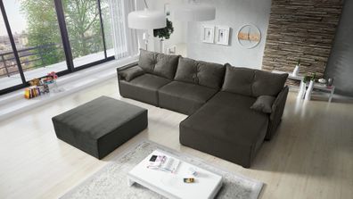 FURNIX Polstersofa in L-Form ELONE SYSTEM 2 Couch mit Sitzbank RL38 Dunkelgrau