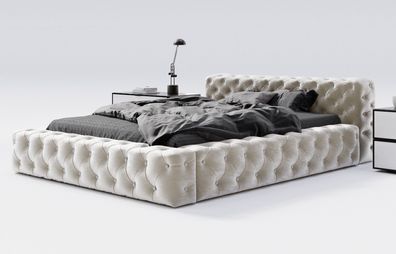GrainGold Elegantes Bett mit Bettkasten Armani Bis - Premium Polsterbett mit Samtstof
