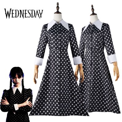 Damen The Addams Family Wednesday Cosplay Kostüm Drucken Kleid