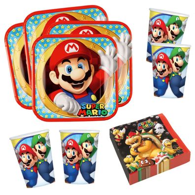 36-tlg. Super Mario Party Set Für 8 Personen Teller Becher Servietten Geburtstag