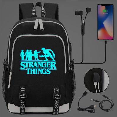 Leuchtend Stranger Things Eleven Nancy USB Rucksack Damen Backpack 30x15x44cm #1