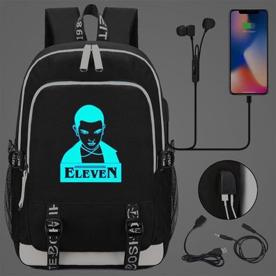 Leuchtend Stranger Things Eleven USB Rucksack Damen Reise Backpack 30x15x44cm