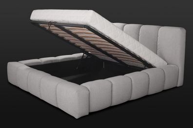 Bett grau Doppel Schlafzimmer Luxus Design elegant Polsterung Stoff neu