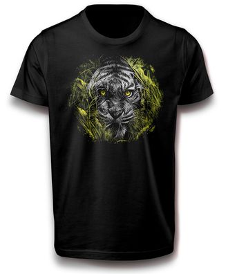 Tiger Großkatze versteckt sich im Gras B&C T-Shirt 122 - 3XL Baumwolle Geschenkidee