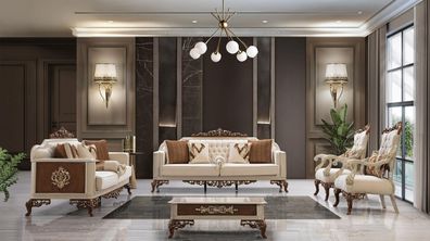 Sofagarnitur 3 + 3 + 1 + 1 Sitzer Couchtisch Luxus Garnitur Sofa Sessel Stoff