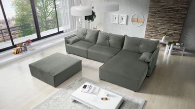 FURNIX Polstersofa in L-Form ELONE SYSTEM 2 Couch mit Sitzbank RL27 Grau