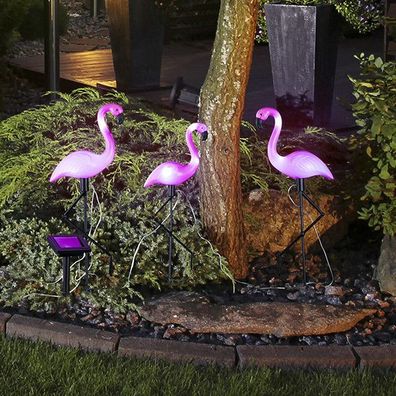 LED Solar- Flamingo Set 3 tlg 20 x 6 x 52cm 3 LEDs pro Flamingo Gartenstecker