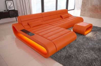 Ecksofa Concept L Form lang orange Designersofa Ledersofa mit LED Couch & USB Anschl.