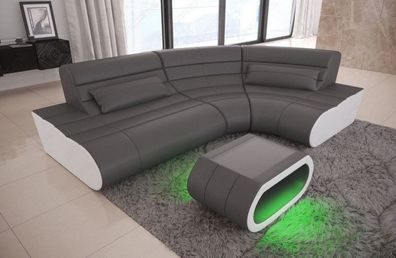 Ledersofa Concept Mini L Form Ecksofa Ledersofa mit LED Couch & USB Anschluss