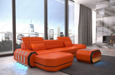 Ledersofa Roma L Form orange Ecksofa Ledersofa mit LED Couch & USB Anschluss