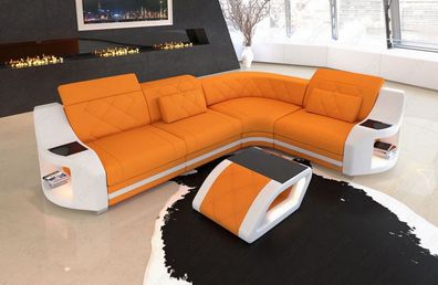 Ecksofa Genua L Form im Chesterfield Design orange Mikrofaser -LED Sofa & USB Anschl.