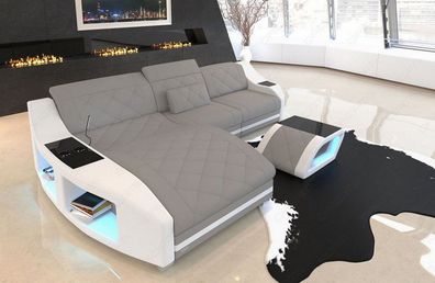 Ecksofa Swing L Form Sofa in hellgrau Designersofa Mikrofaser -LED Sofa & USB